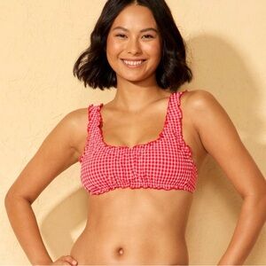 NWT Wild Fable Red Gingham Seersucker Ruffle Bralette Bikini Top, sz xs